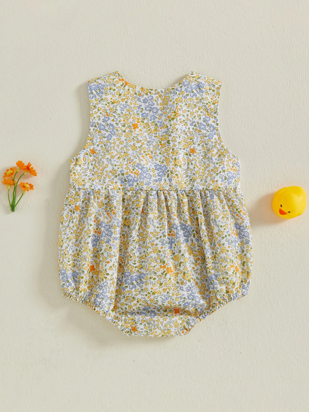 Lindo pelele de verano para bebé niña con bordado de pato, sin mangas, cuello redondo, dulce mono floral, trajes de sol