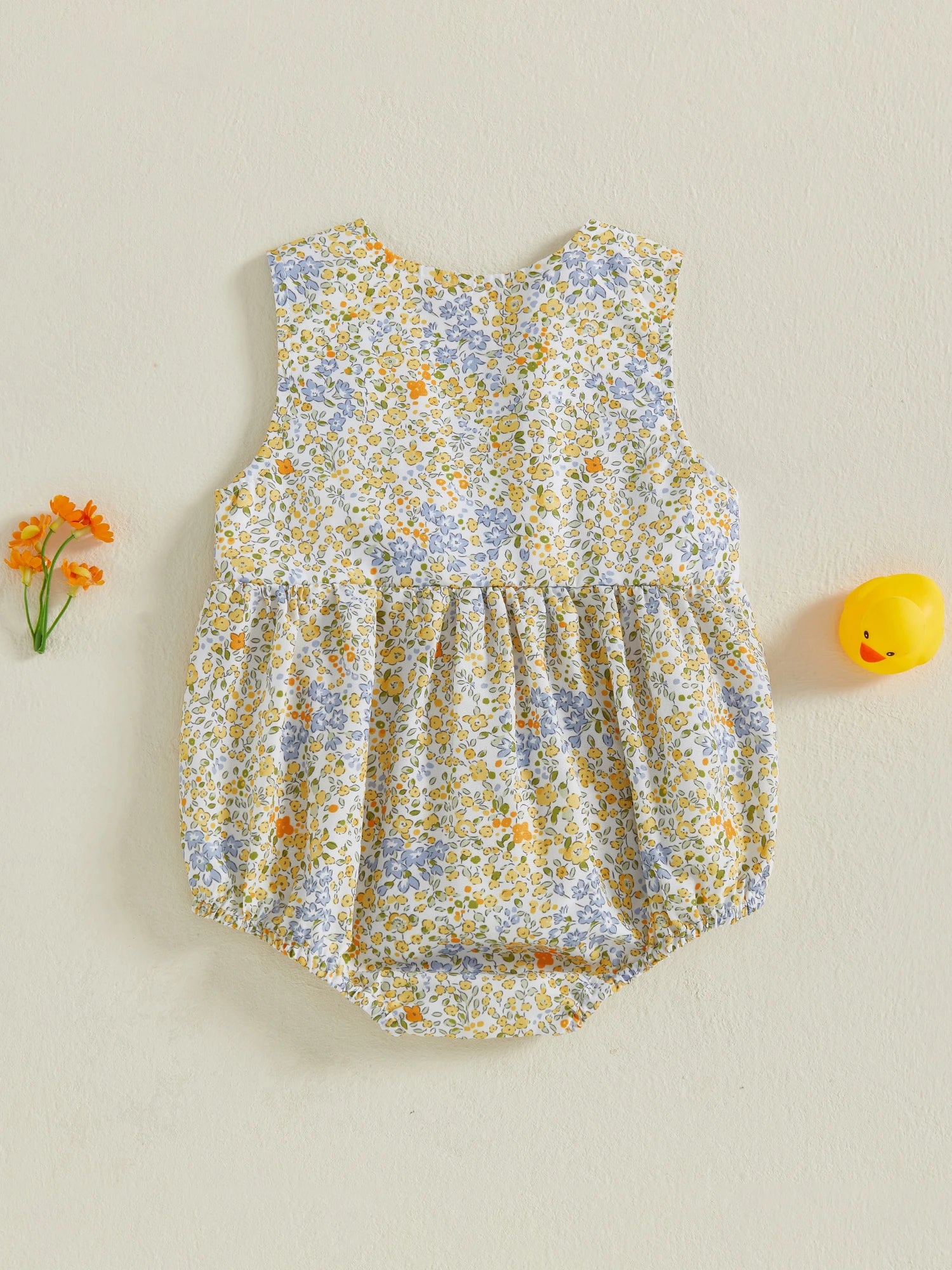 Lindo pelele de verano para bebé niña con bordado de pato, sin mangas, cuello redondo, dulce mono floral, trajes de sol