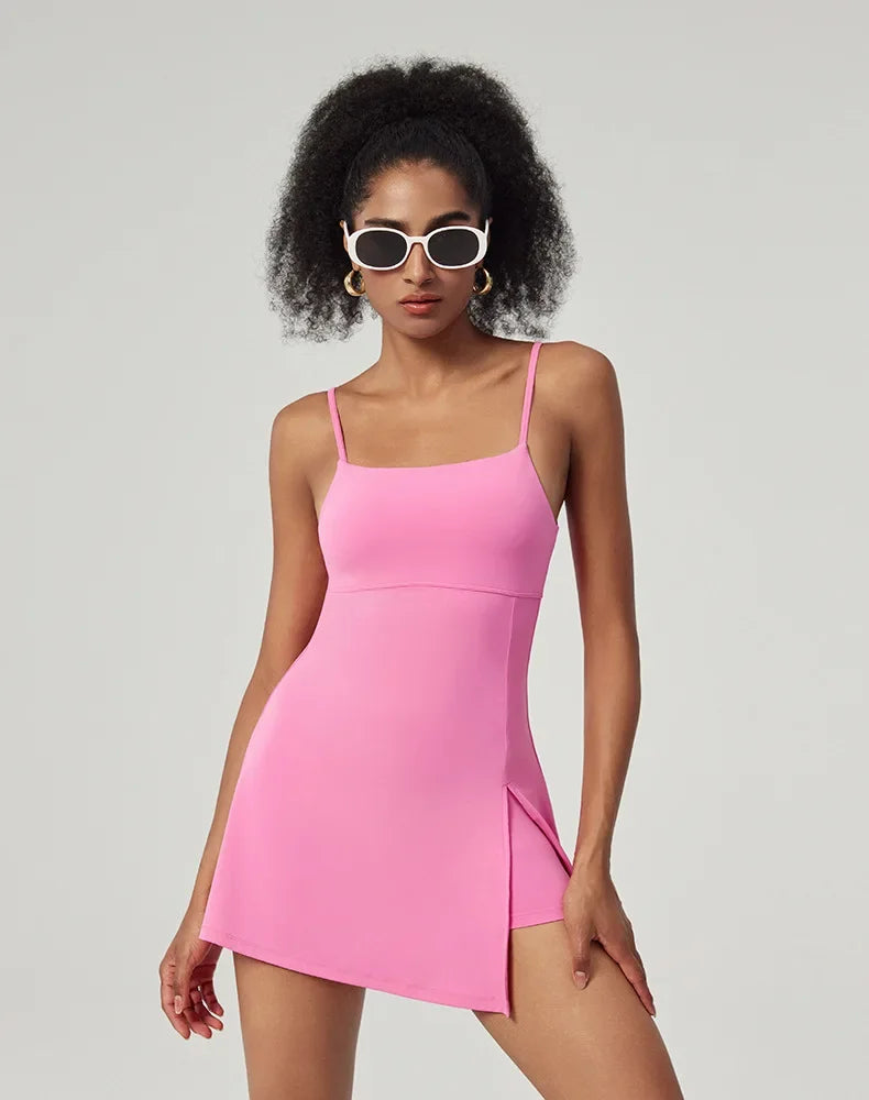 Vestido de tenis moderno SharpStar para mujer con pantalones cortos, vestido deportivo para bádminton y golf con almohadillas en el pecho, conjunto deportivo ajustado con abertura, vestido deportivo.