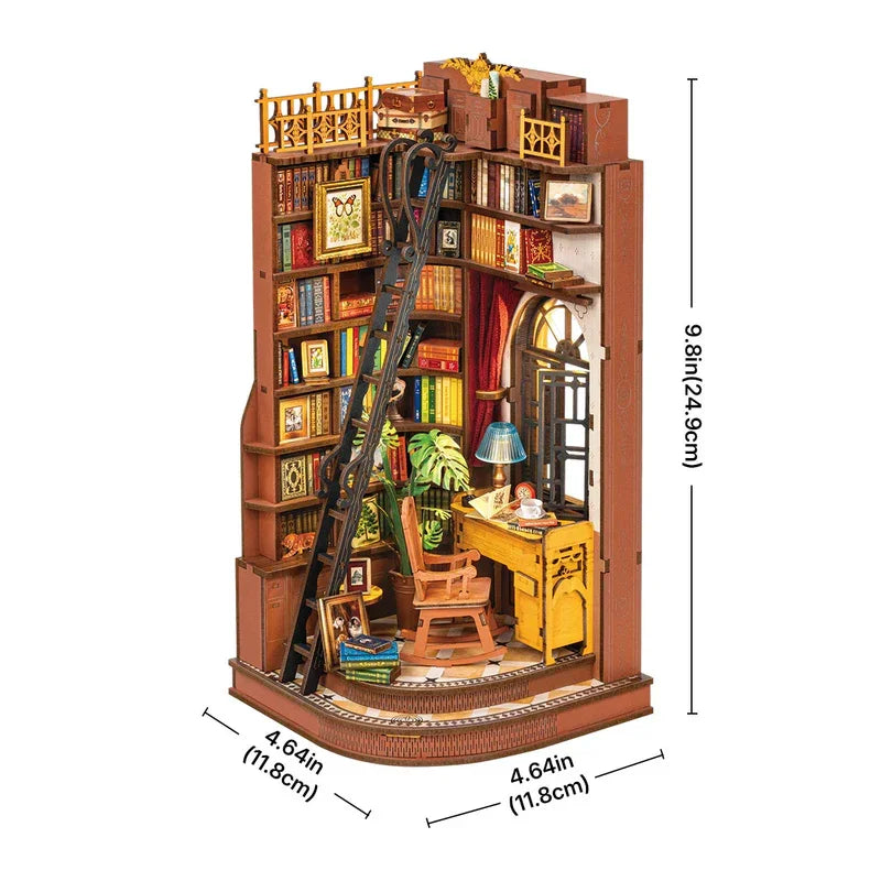 Robotime Book Nook Kits Silent Corner Study DIY Book Nook Miniature House Kit Puzzle Bookend Bookshelf Decor Gift TGE02