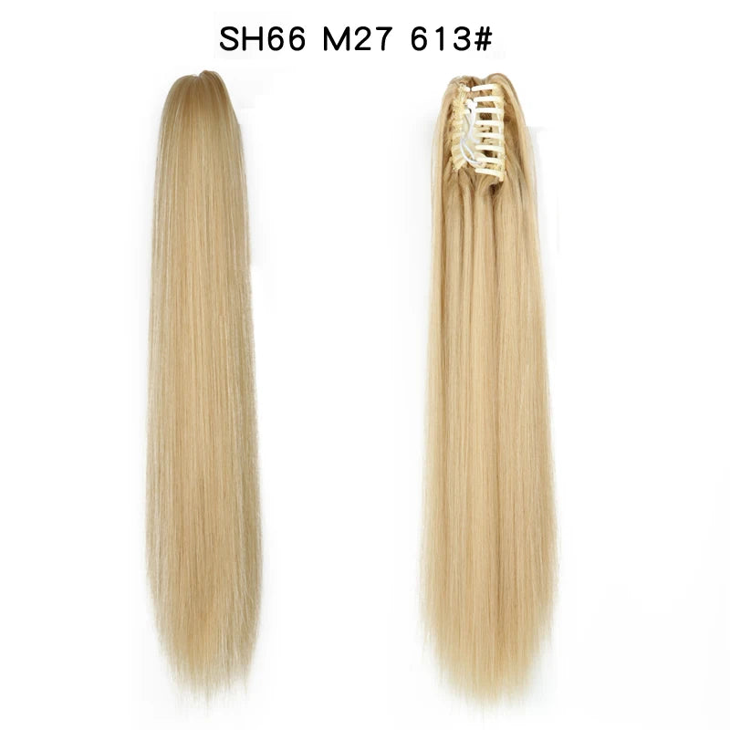 Extensiones de cabello de cola de caballo recta larga sintética, Clip de mandíbula de garra de 22 pulgadas en extensiones de cabello para mujeres, postizos de fibra sintética