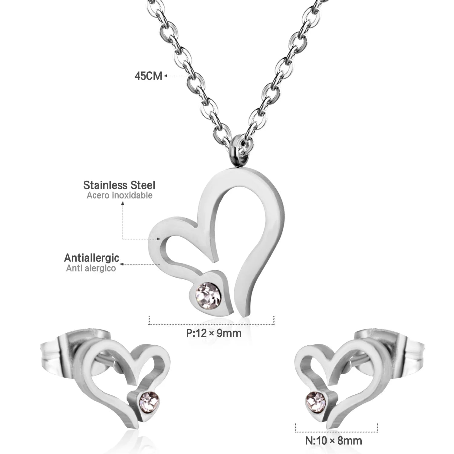 ASONSTEEL-collar con colgante de circonia y flor de corazón brillante para mujer, conjuntos de joyería de acero inoxidable, regalos delicados para uso diario
