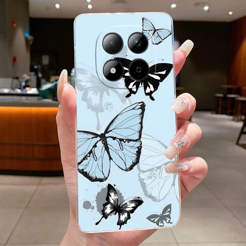 Funda para Teléfono Xiaomi Redmi Note 15 Pro 4G, Carcasa Protectora con Diseño de Lazo de Mariposa, Transparente, de Silicona TPU Suave