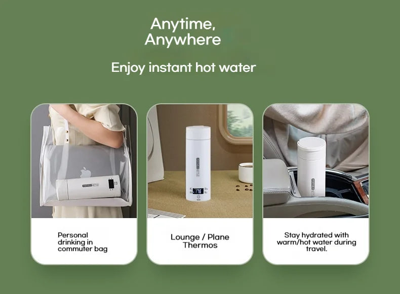 Hervidor Eléctrico Portátil de 450 ml, Taza Térmica para Té y Café, Hervidor de Agua de Viaje, Botella de Agua Anti-Escaldaduras, Menú en Inglés
