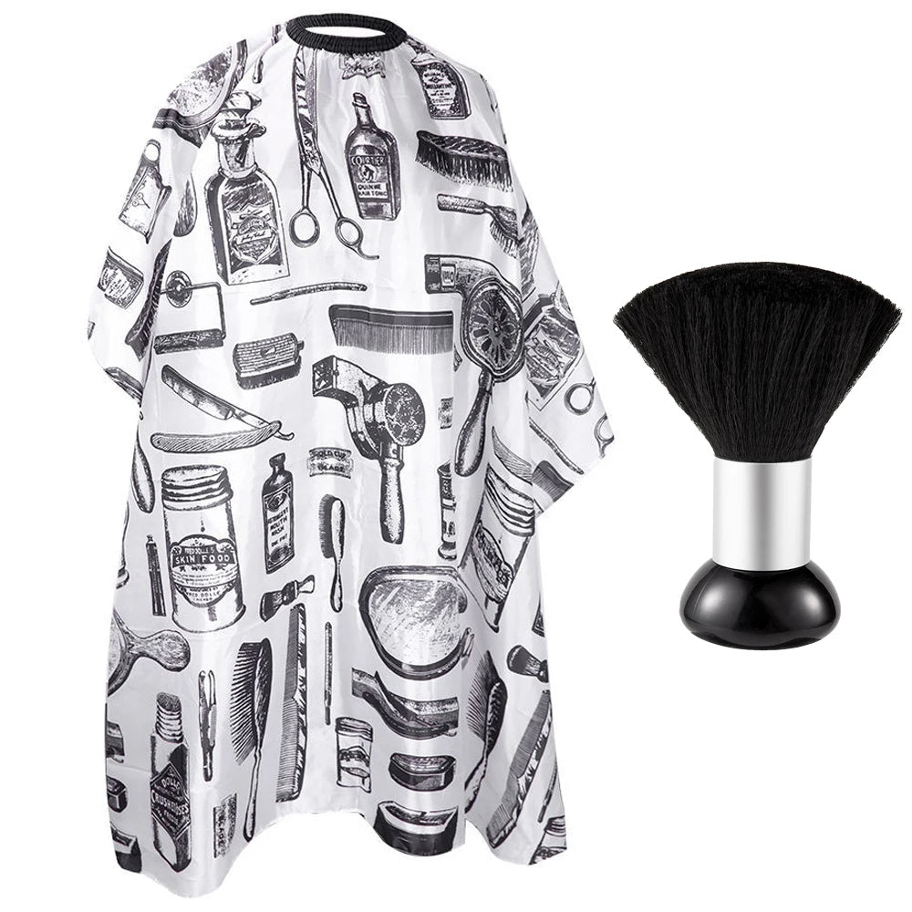 Set de Capa de Barbero y Cepillo para Cuello, Capa de Corte de Pelo Impermeable con Estampado Retro, Cepillo Suave para Limpiar el Cuello, para Peluquería y Uso Doméstico