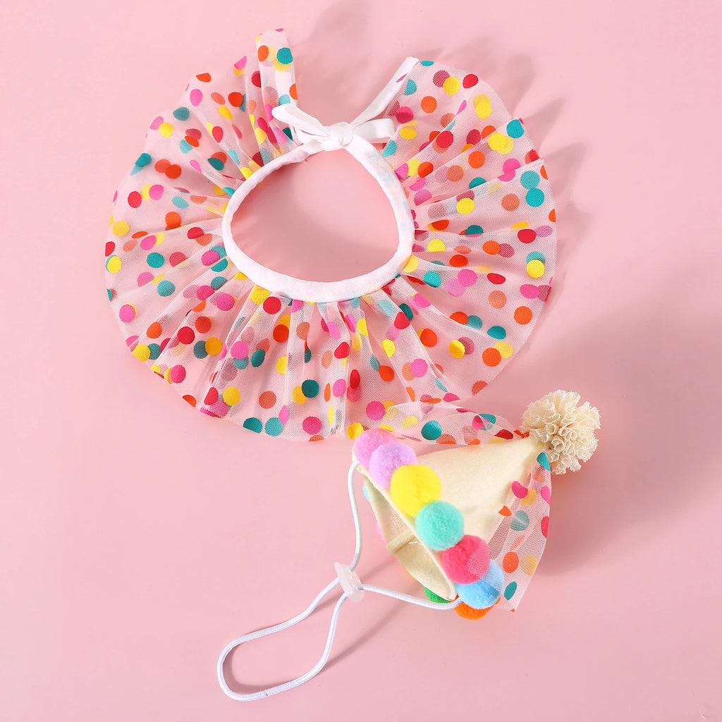 Sombrero de cumpleaños colorido para perros y gatos, bufanda ajustable para cumpleaños, conjunto de sombrero, babero para perros, vestido de fiesta de cumpleaños para mascotas, sombrero, accesorios para perros