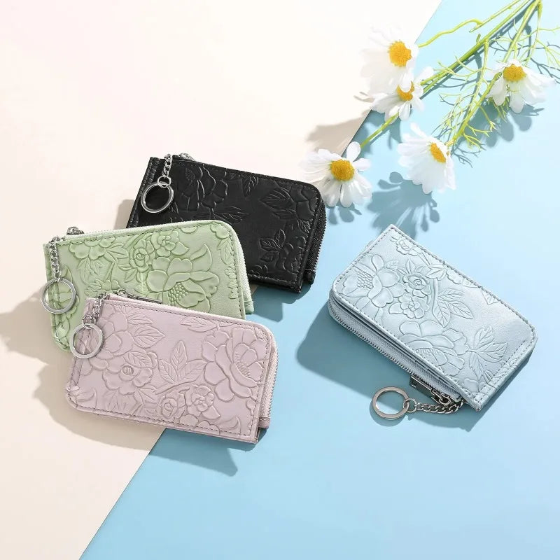 Monedero con cremallera para mujer con diseño en relieve de llavero, múltiples ranuras para tarjetas, billetera de gran capacidad, accesorios de moda
