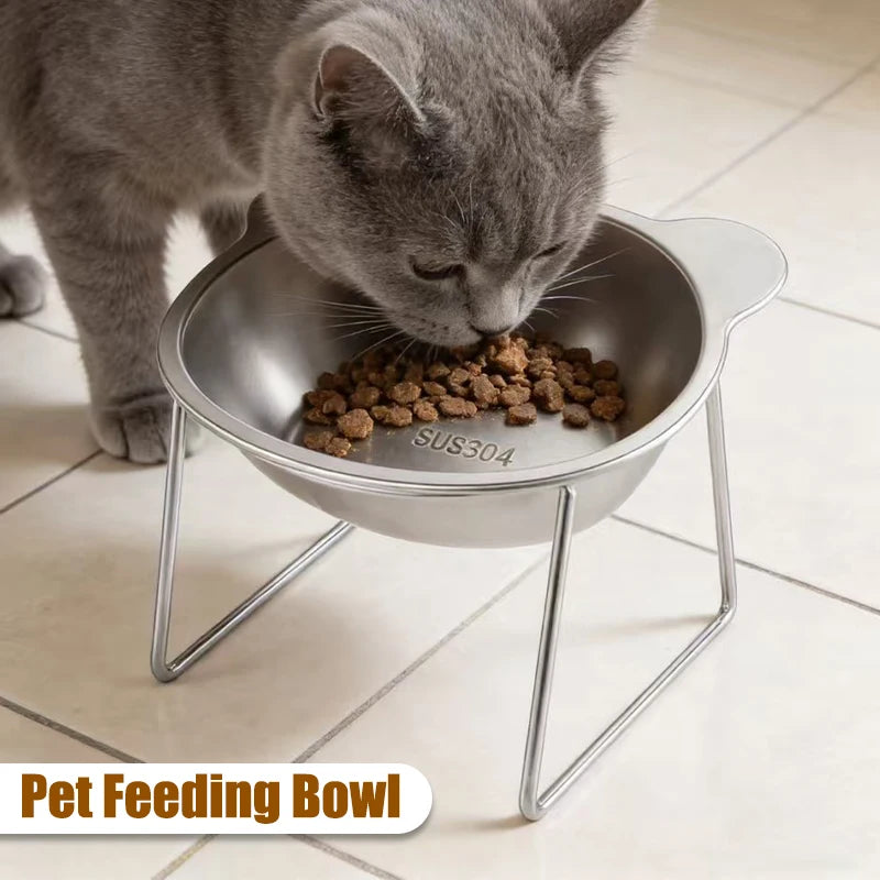 Cuencos para gatos elevados estables elevados 15 °   Cuencos para perros con protección para el cuello, cuenco de comida para gatos de acero inoxidable 304 resistente a roturas para cachorros y gatos