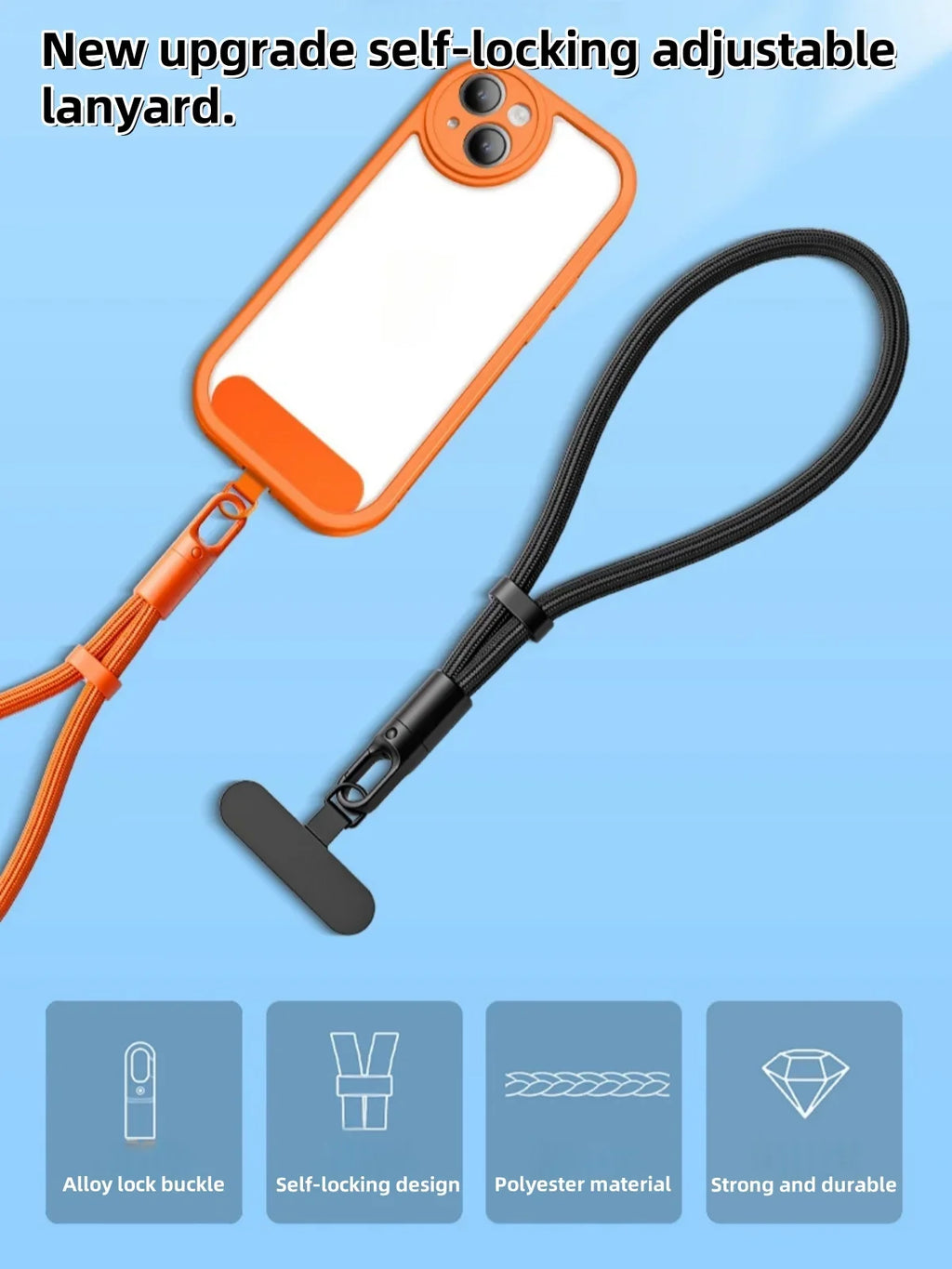 Correa Universal para Teléfono con Clip Mejorado Anti-Caída 360 °   Correa ajustable giratoria para el cuello/cruzada para todas las fundas de teléfono