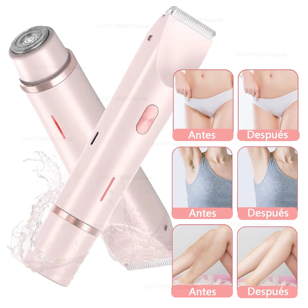 Afeitadora eléctrica para mujer, maquinilla de afeitar eléctrica 2 en 1 para mujer, piernas, axilas, cara, pelos pubianos, maquinilla de afeitar recargable, recortadora de pelo corporal