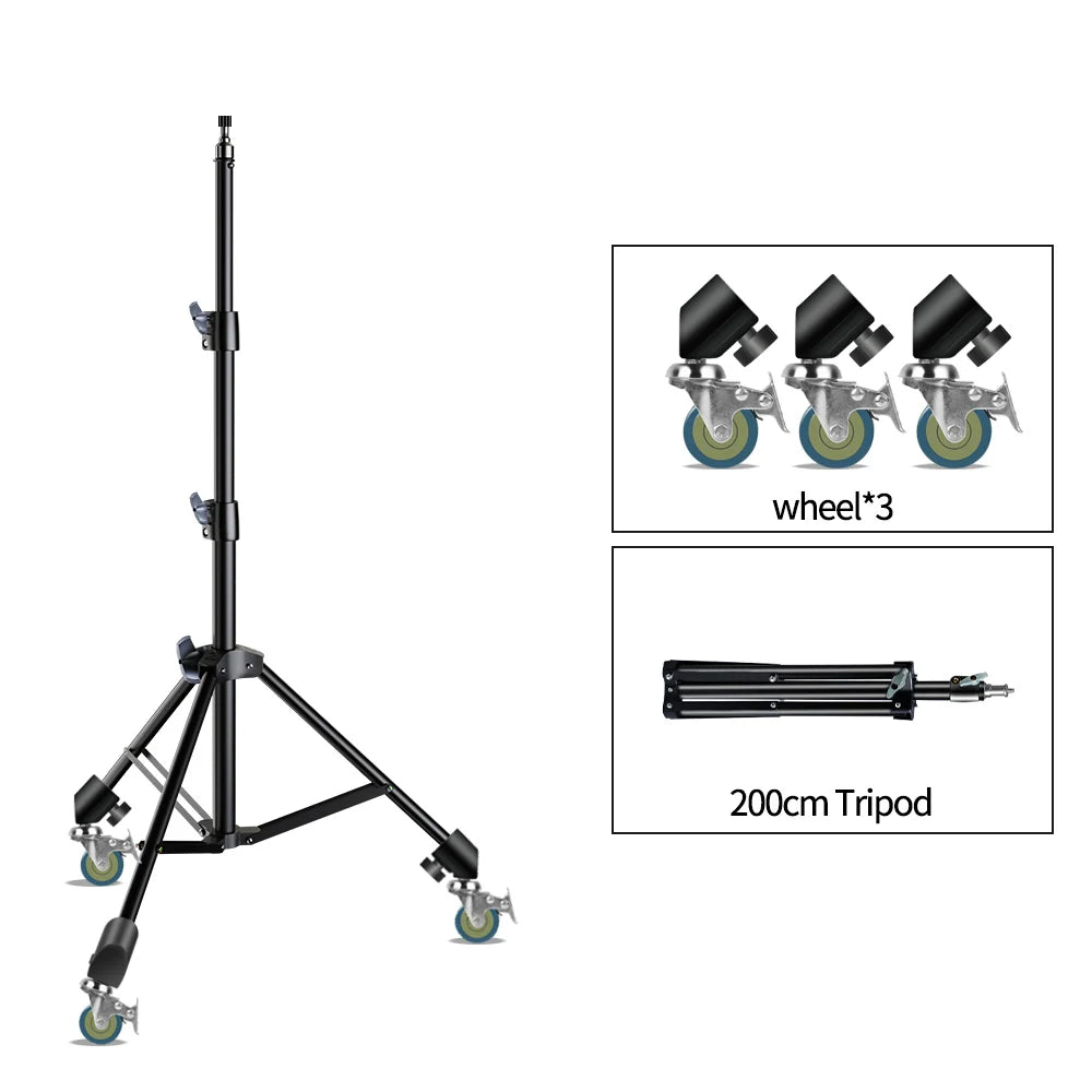 Trípode extensible SH de 190cm con tornillo y ruedas de 1/4, control remoto por Bluetooth para cámara DSLR, trípode de micrófono con luz de relleno para teléfono inteligente