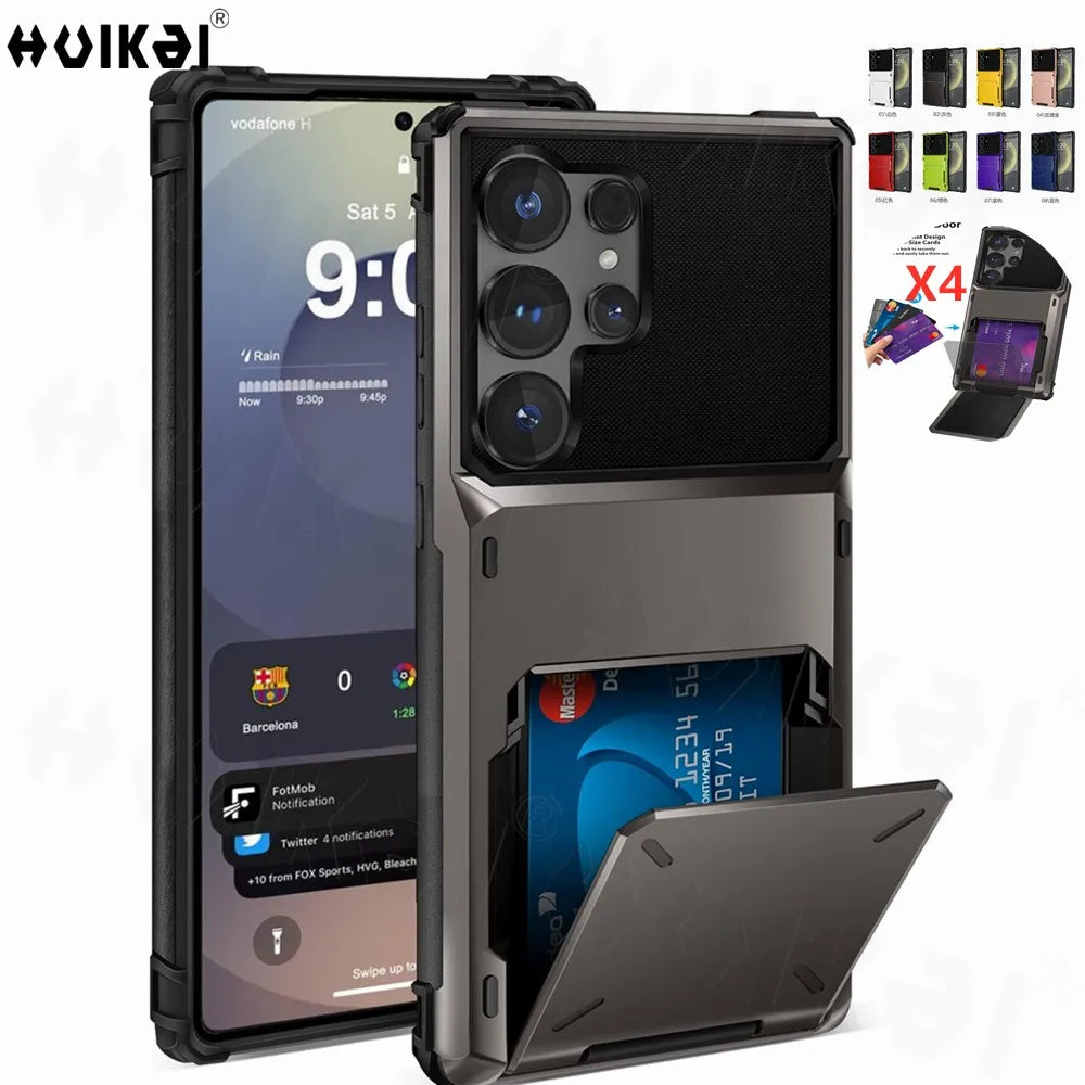 Funda con Tarjetero para Samsung Galaxy S26 Ultra S25 S24 S23 S25 FE A17 A56 A37, Funda Protectora Resistente con Ranura Oculta para Tarjetas