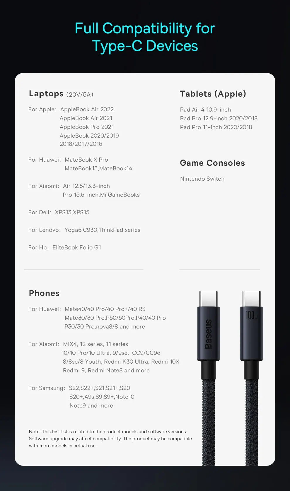 Baseus-Cable USB tipo C de carga rápida, cargador de 100W, PD, para iPhone 16, 15 Plus Pro Max, Macbook, Xiaomi y Samsung