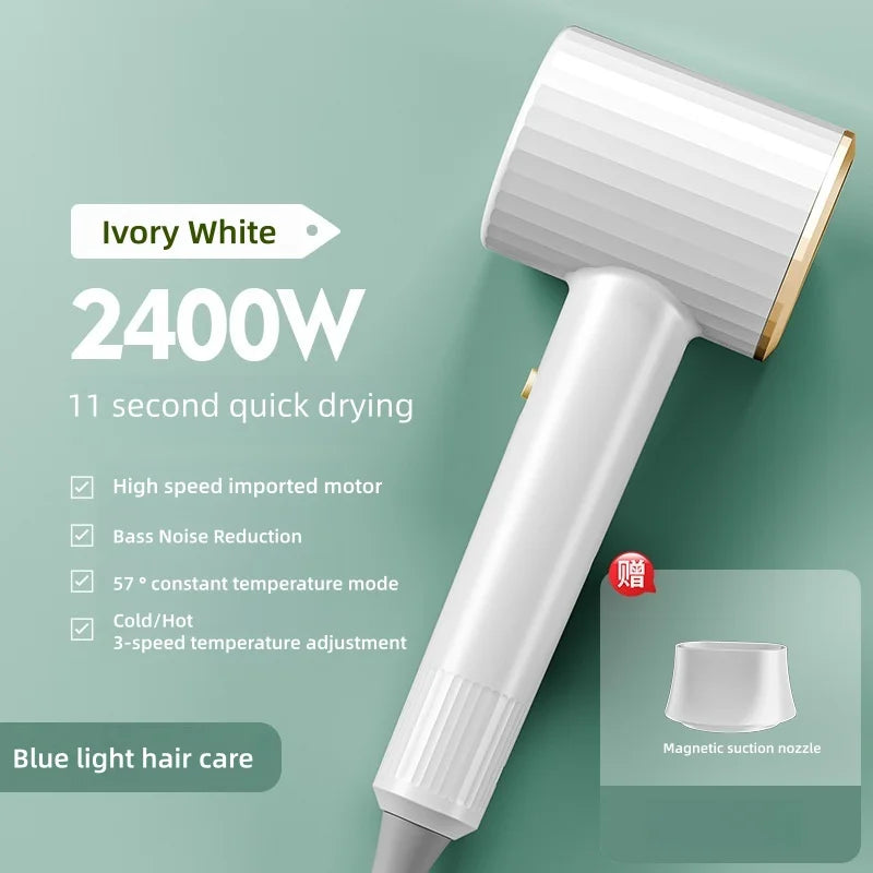 Secador de Pelo Profesional de 2400W con Aire Frío y Caliente, Temperatura Constante, Luz Azul, Iones Negativos y Silencioso