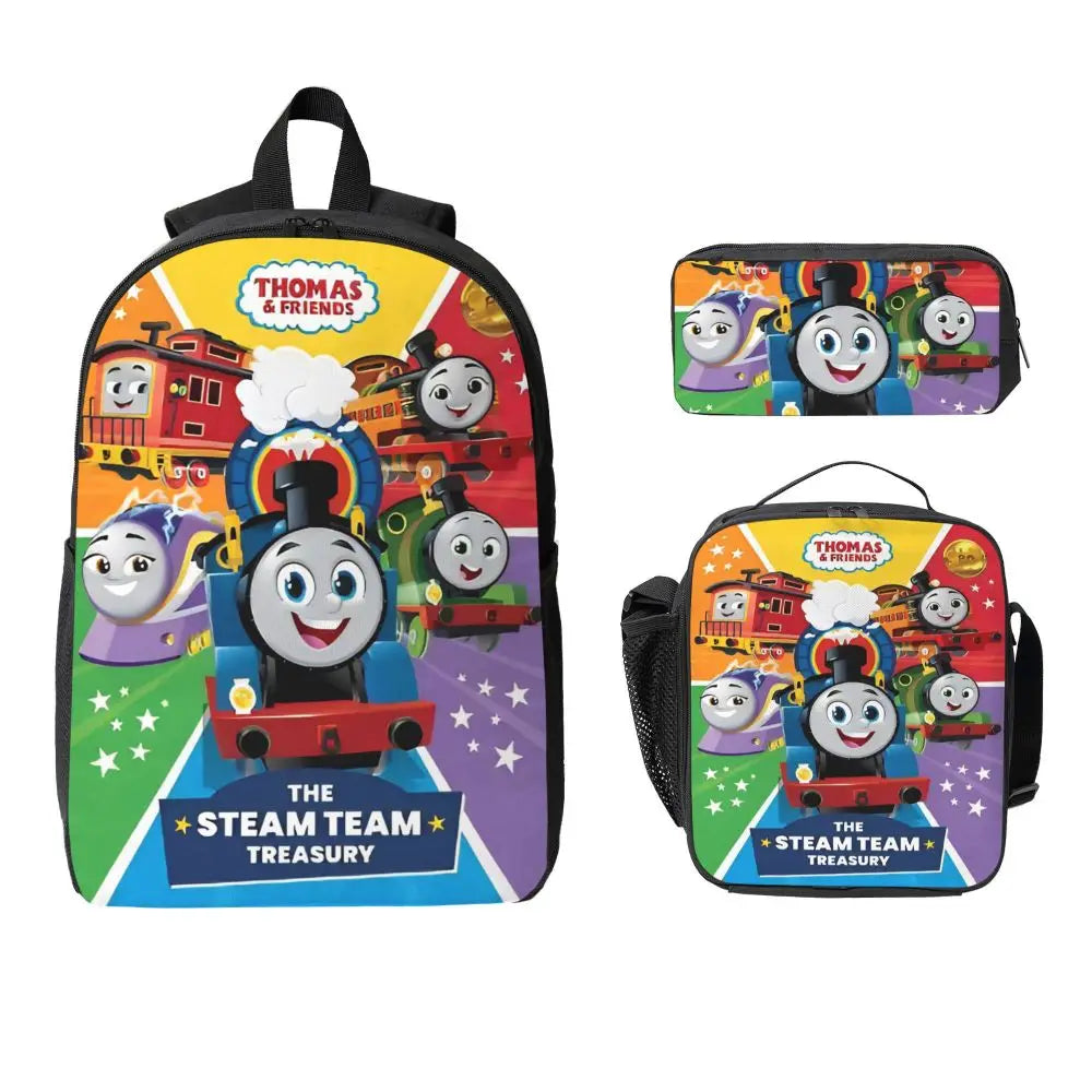 Mochila para niños t-thomas y amigos, fiambrera, bolsas para bolígrafos para niños y niñas, mochilas, mochila escolar de gran capacidad, conjunto de mochila
