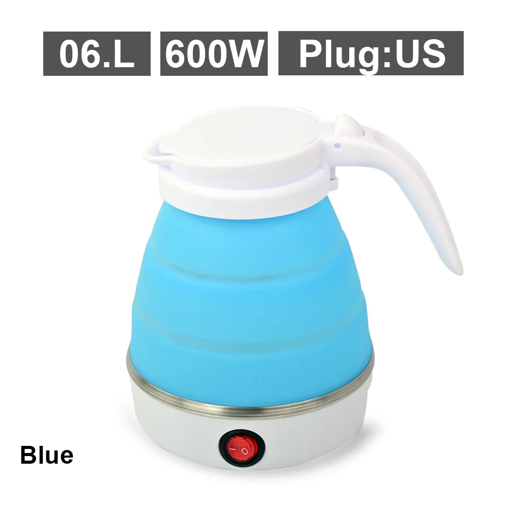 Mini Hervidor eléctrico plegable, Hervidor eléctrico portátil de 0,6l, calentador de agua de viaje para el hogar, compresión de silicona de 110V-220V