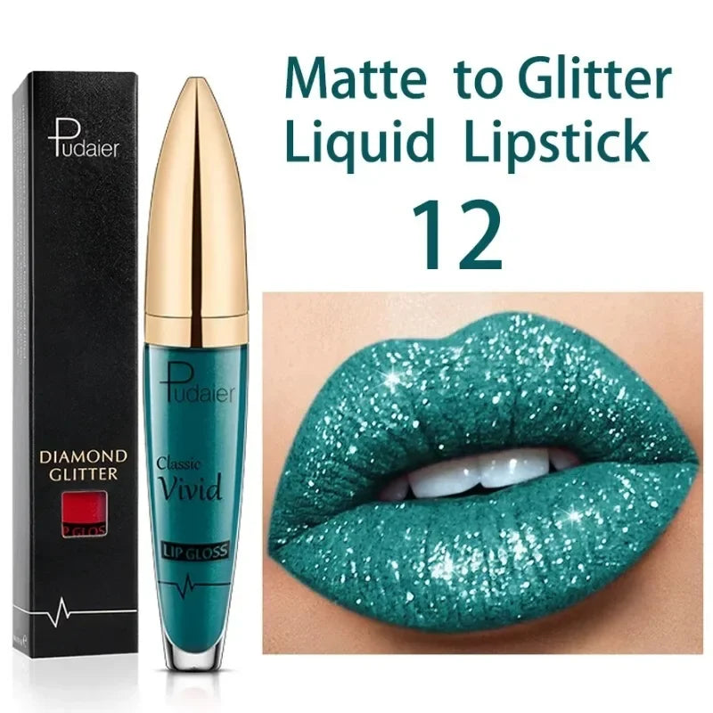 Lápices labiales líquidos con purpurina mate, brillo de labios brillante con diamantes, resistente al agua, brillo de labios de larga duración, Maquillaje de tinte de labios para mujer