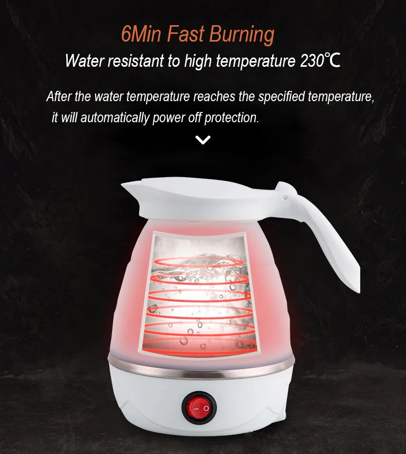 Tetera plegable y portátil, calentador de agua de 600ML, hervidor de agua eléctrico de viaje para el hogar, electrodomésticos de cocina de 220V, olla de agua hirviendo