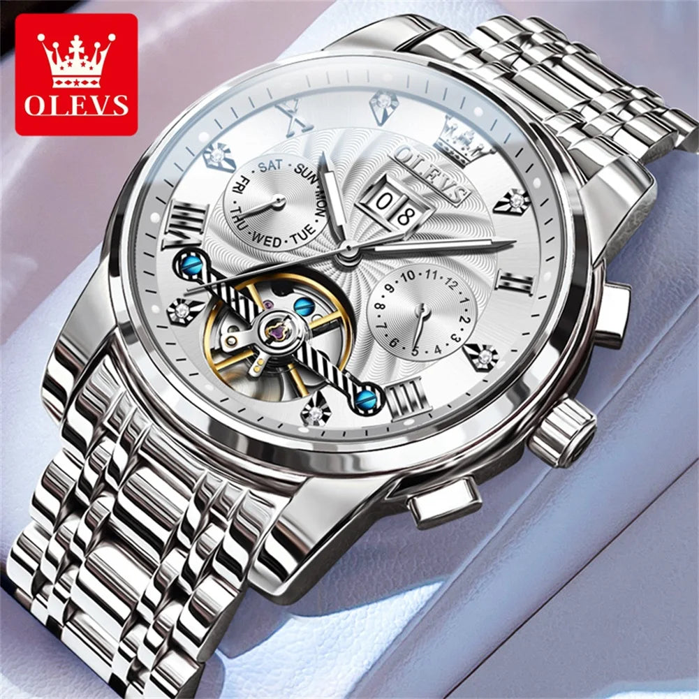 OLEVS 9910 Reloj para hombre Tourbillon de lujo Original Reloj mecánico automático Reloj luminoso resistente al agua con fecha y día con caja Reloj