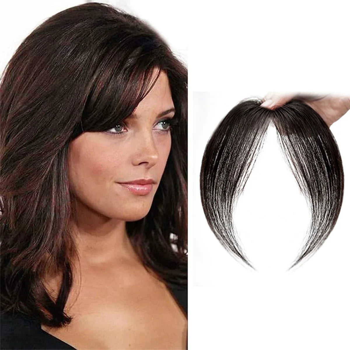 Extensiones de cabello humano con clip para mujer, mini clip recto, flequillo de cabello humano natural Remy, ligero, negro natural