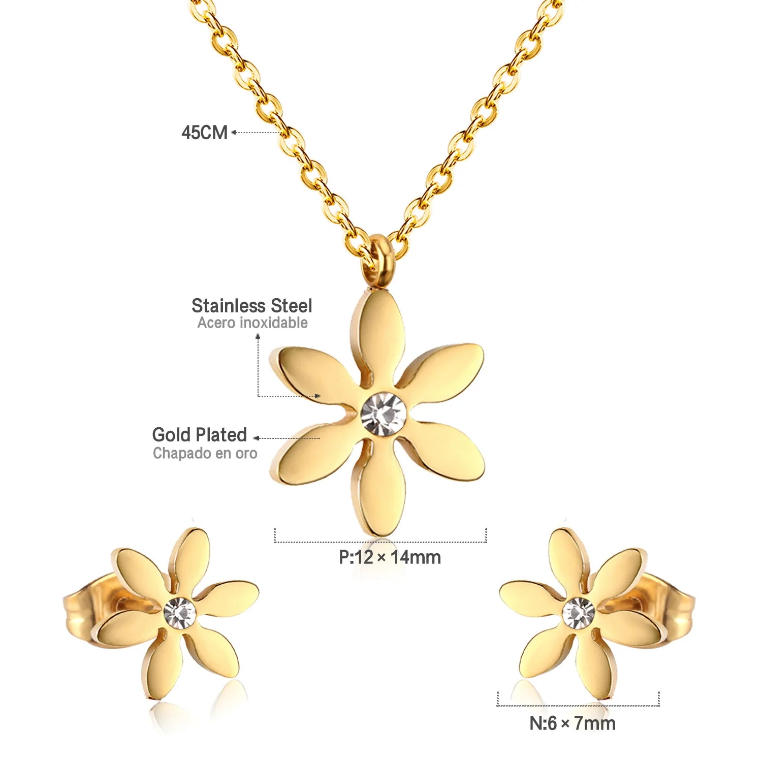 ASONSTEEL-collar con colgante de circonia y flor de corazón brillante para mujer, conjuntos de joyería de acero inoxidable, regalos delicados para uso diario