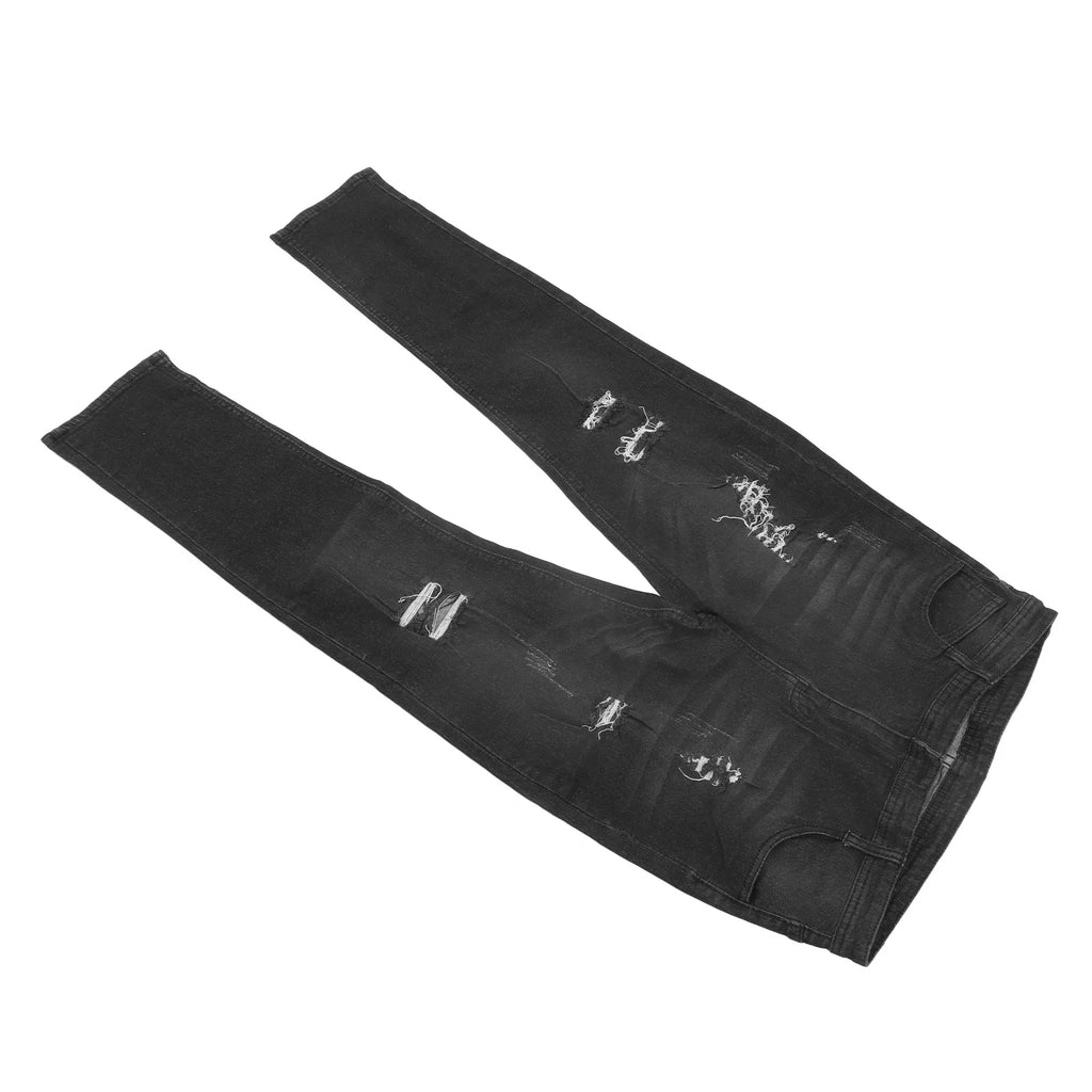 Pantalones desgastados para hombre, pantalones informales a la moda con botones y cremallera, pantalones ajustados con bolsillos para viajes, fiestas, pantalones casuales