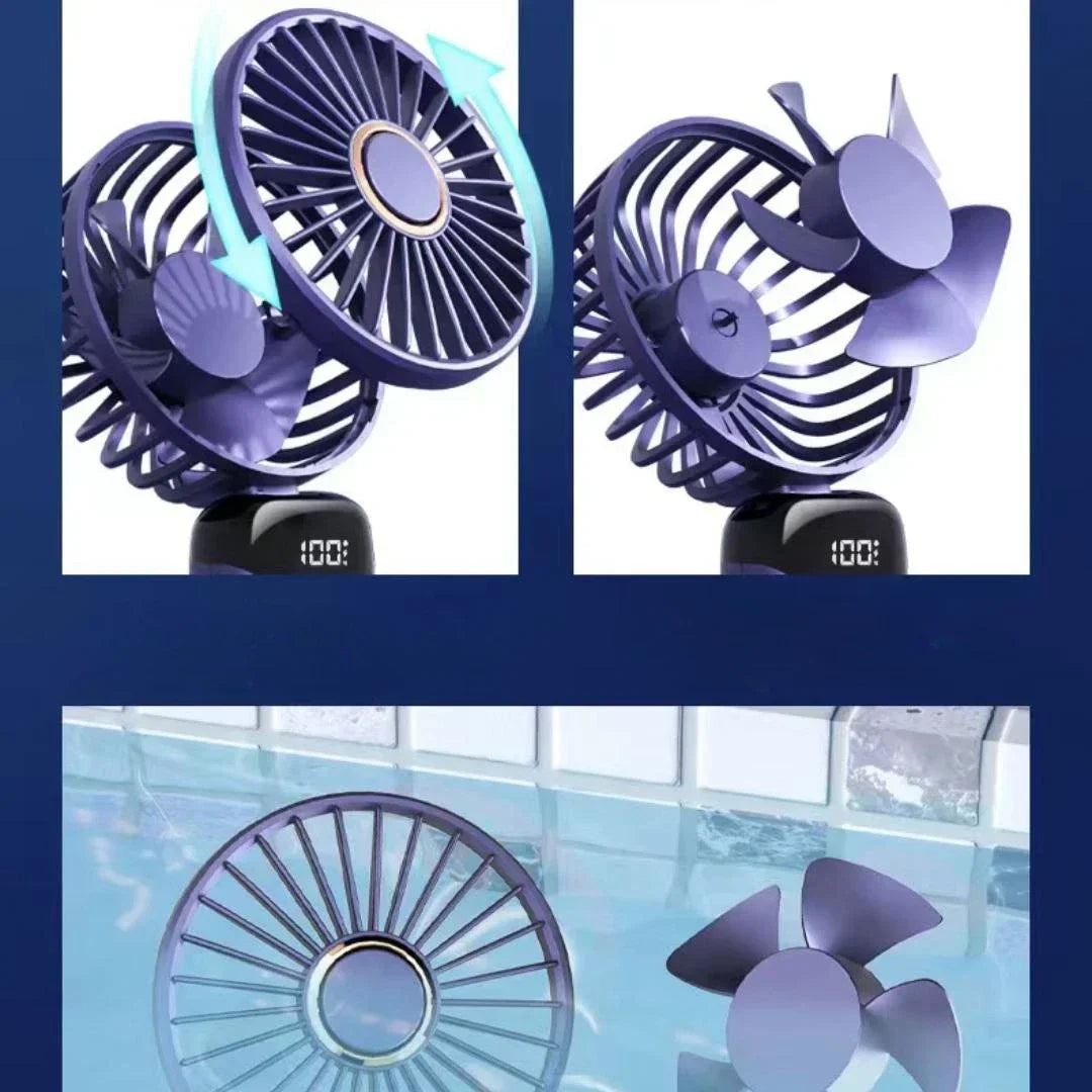 Ventilador recargable personal portátil de mano con pantalla digital LED 90 ° Ventilador recargable ajustable, mini aromaterapia de viento de 5 velocidades