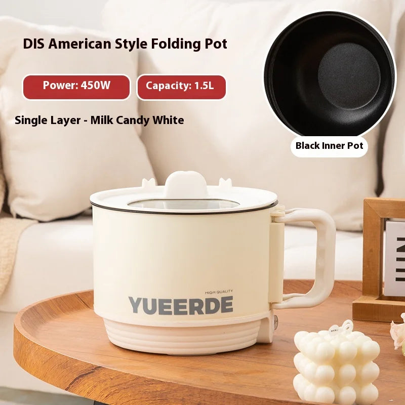 Olla calefactora eléctrica portátil, cocina multiusos de 1,5 l con tapa, Control automático de temperatura, cocina rápida para fideos instantáneos