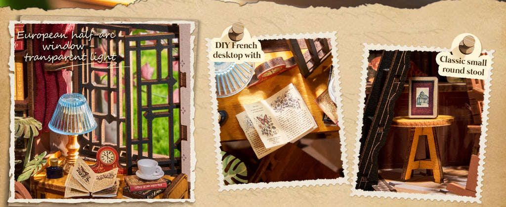 Robotime Book Nook Kits Silent Corner Study DIY Book Nook Miniature House Kit Puzzle Bookend Bookshelf Decor Gift TGE02