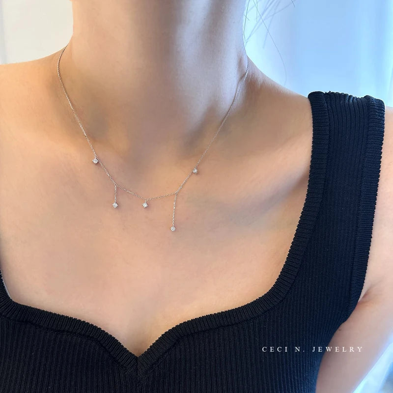 Collar con dijes de estrella de circón de Plata de Ley 925 para mujer, gargantilla elegante de lujo chapada en oro de 18k, collar con cadena O, joyería de boda