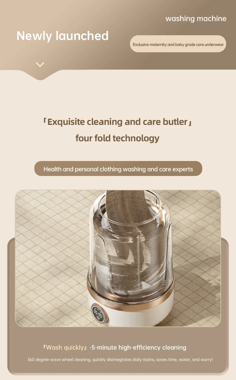 Lavadora Portátil Inalámbrica Mi 2L con Taza de Lavado Automática, Mini Lavadora Recargable Especial para Ropa de Bebé