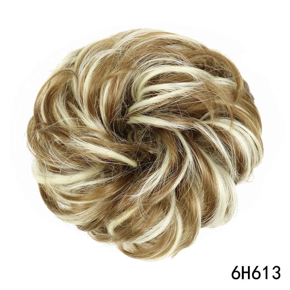 AZQUEEN moño de pelo sintético moño Natural gris desordenado banda para el cabello rizado elástico Scrunchy piezas de cabello falso para mujeres horquillas
