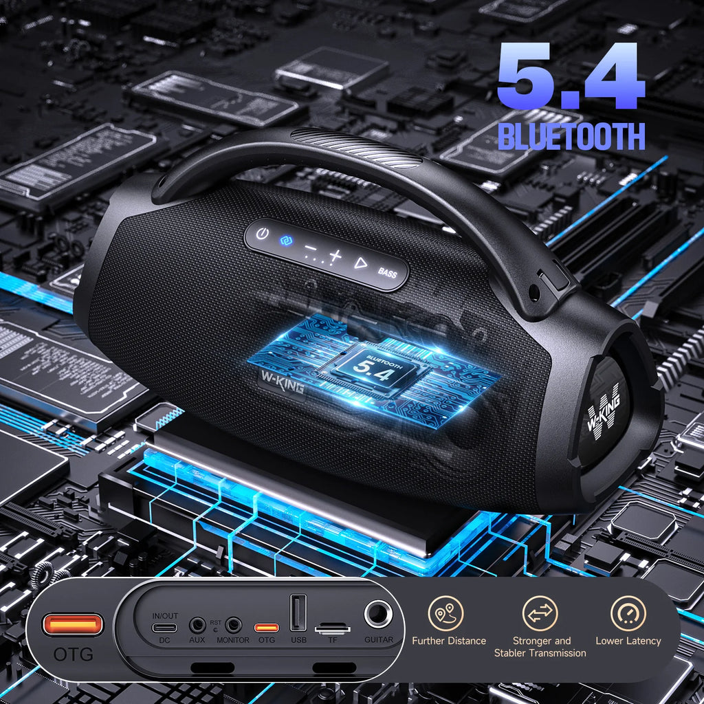 Altavoz Bluetooth W-KING X20 de 200W RMS, Gran Altavoz Portátil para Exteriores, 5 Unidades/3 Vías/Subwoofer de 7.5 Pulgadas/Aplicación Personalizada, Bajos Potentes/Entrada para Guitarra