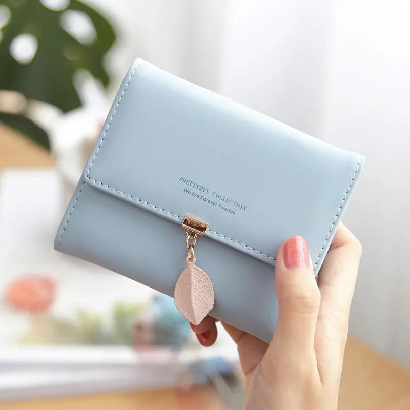 Cartera de mujer con bonita hoja de acordeón, Mini tarjetero, monedero corto a la moda, billetera Simple de color sólido, monedero delgado múltiple