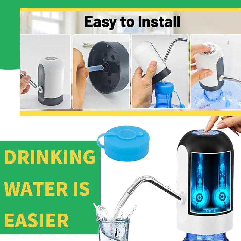 Water Dispenser for 5 Gallon Bottles, Portable USB Rechargeable Electric Water Pump, Drinking Water Jug Pump for Home, Kitchen, Living Room, Office, Camping, 3-5 Gallon Universal (Black)