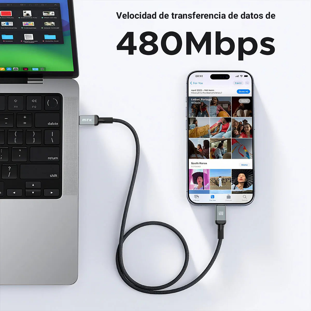 Cable USB C a USB C de 60w y 1M, Tipo C a Tipo C, Carga Rápida 20V 3A, Compatible con Smartphone Galaxy, Macbook Pro, MacBook Air