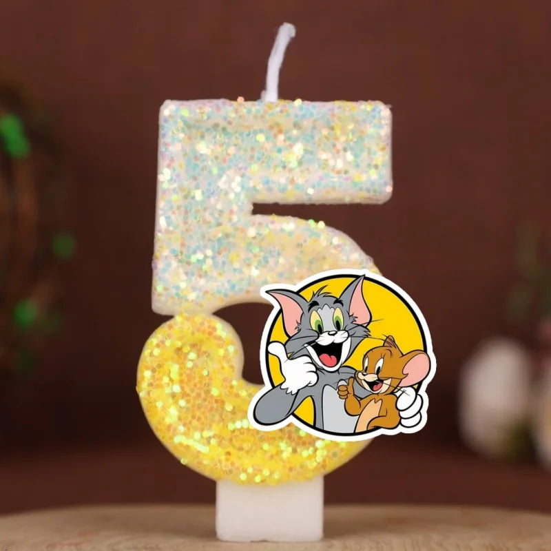 Velas con Números de Anime Tom y Jerry, Decoración para Pastel de Cumpleaños, Figura de Anime, Artículos para Pastel de Feliz Año Nuevo, Regalos