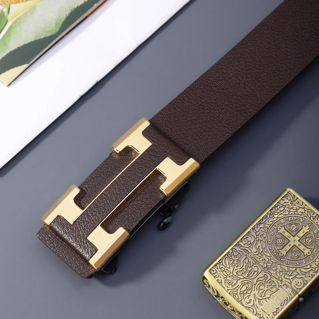 Cinturón de Negocios Elegante para Hombre con Hebilla Metálica Automática, Duradero para Uso Diario, Regalo Perfecto