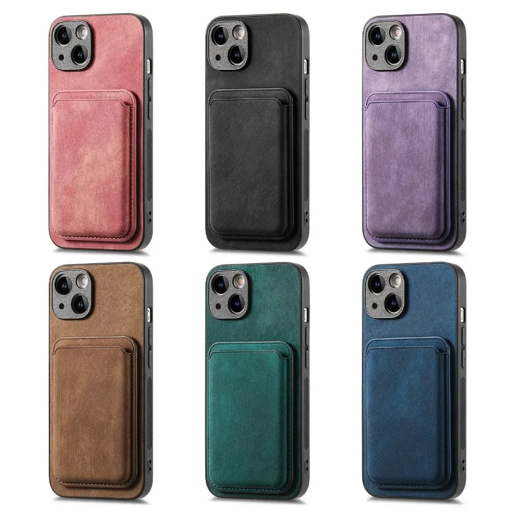 Funda de Cuero Vintage con Tarjetero Magnético Desmontable para iPhone 11 12 13 14 15 16 17 Pro Max Plus, Funda Protectora