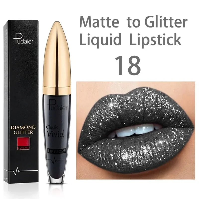 Lápices labiales líquidos con purpurina mate, brillo de labios brillante con diamantes, resistente al agua, brillo de labios de larga duración, Maquillaje de tinte de labios para mujer