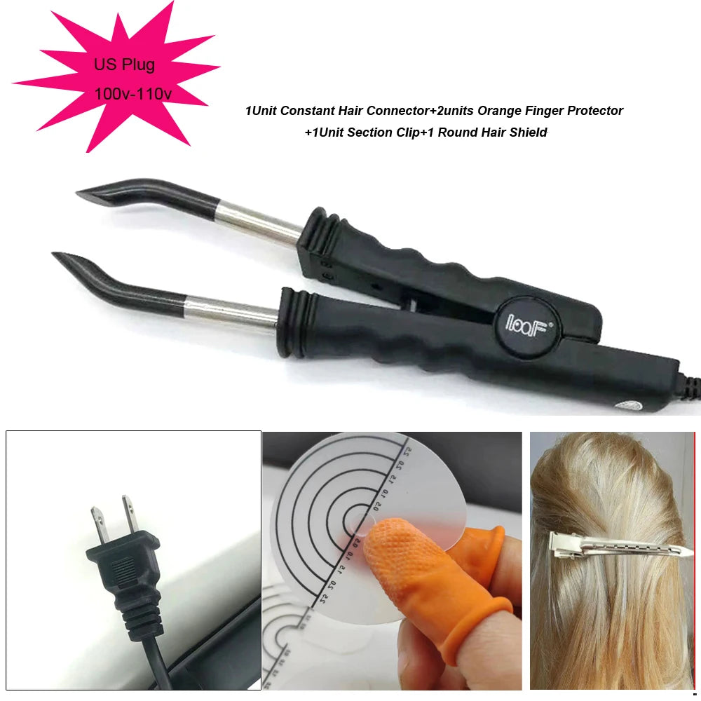 Pinzas de conector de calor Captin para extensiones de cabello, herramienta constante de hierro para extensiones de cabello con luz en V, herramientas de extensión de cabello
