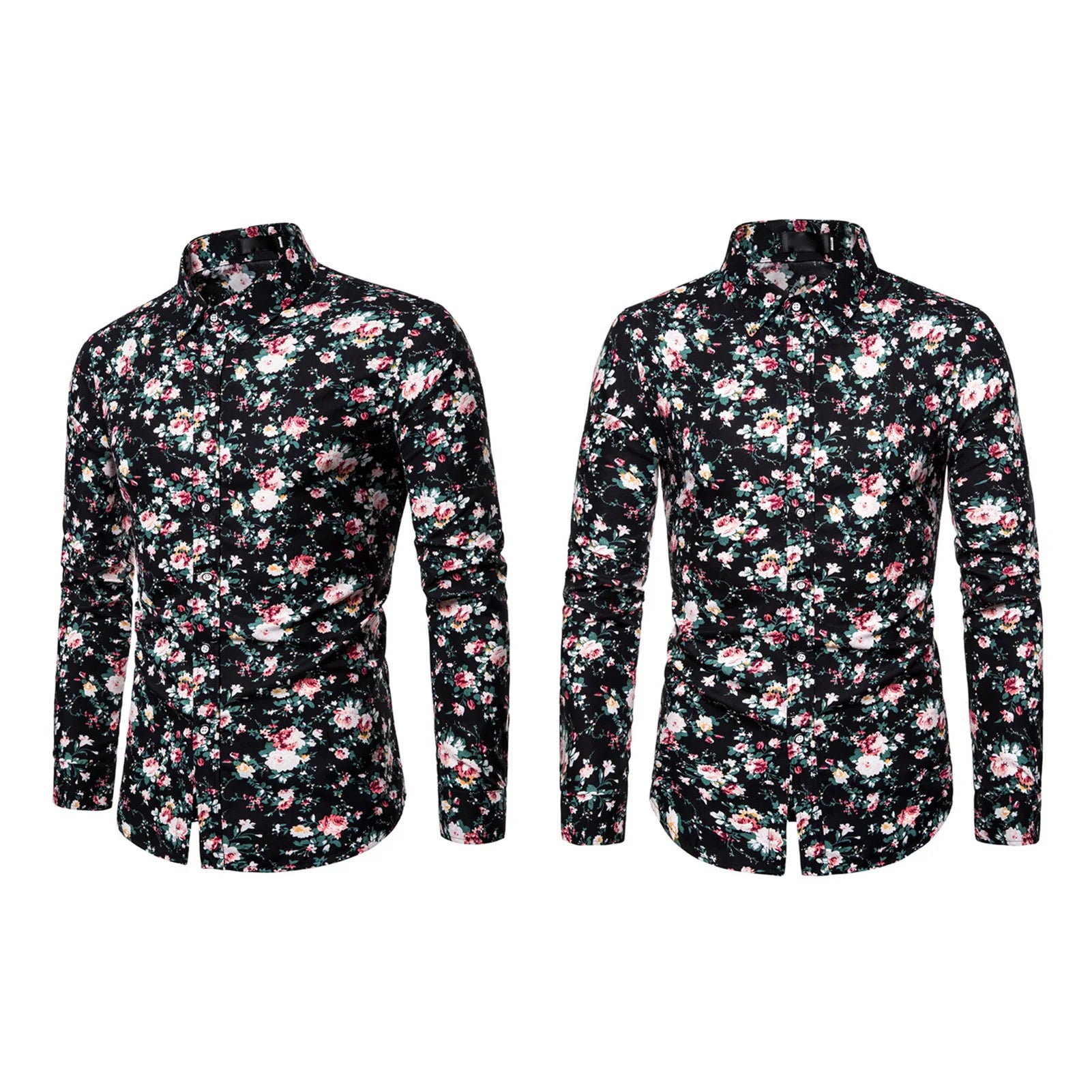 Camisa Floral de manga larga para hombre, ajustada, abotonada, mezcla de poliéster transpirable, traje informal de negocios para fiesta y oficina, primavera y otoño