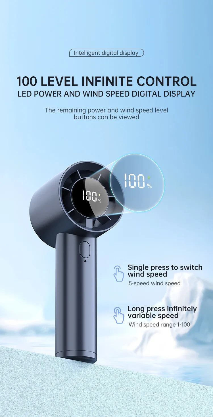 Ventilador de Mano Portátil con Enfriamiento de Hielo, 100 Velocidades, Potente, Recargable por USB, con Soporte para Teléfono