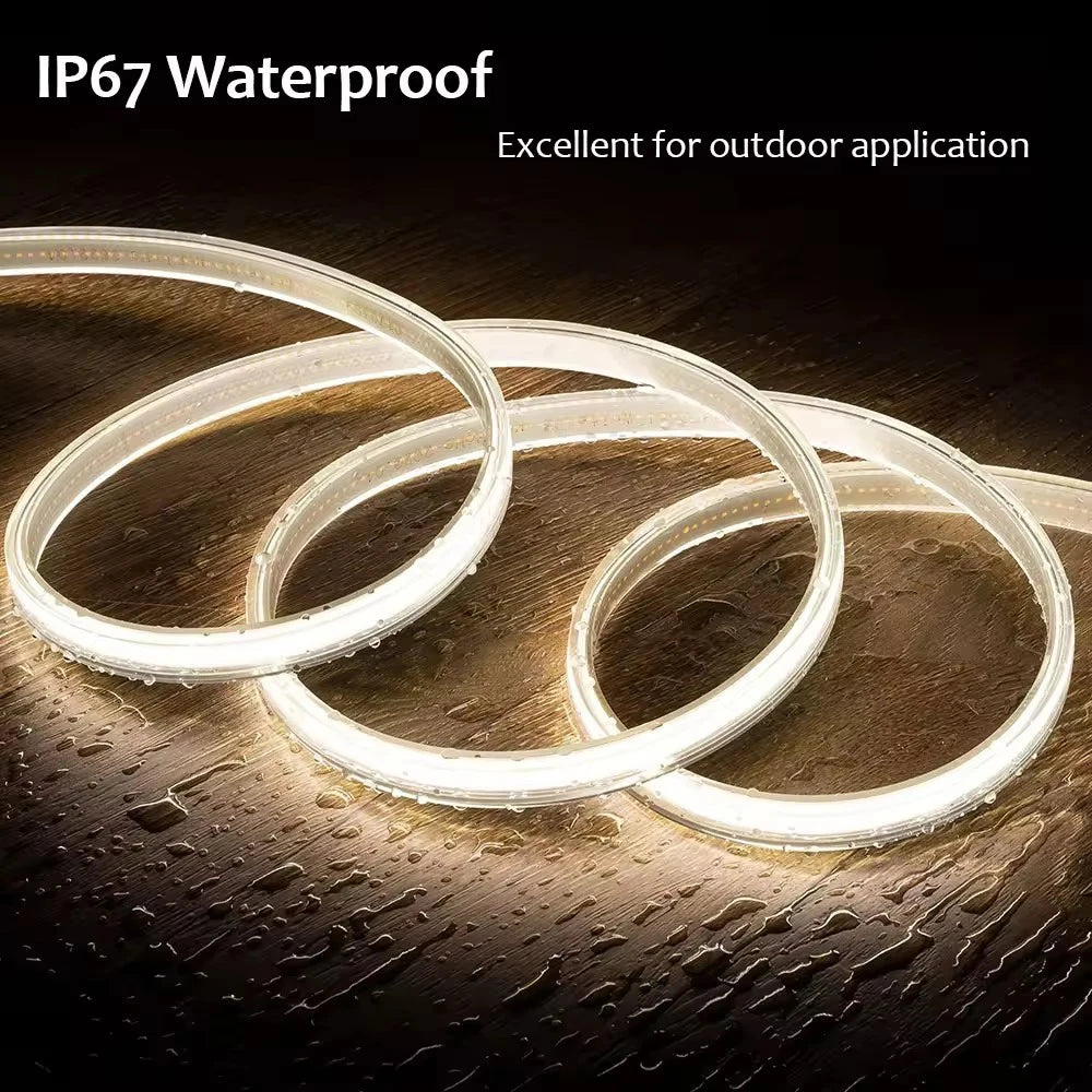 Tira de luces Led de 220V con interruptor de encendido/apagado tira de LED COB impermeable cinta Flexible de 220V para habitación dormitorio cocina iluminación de jardín al aire libre
