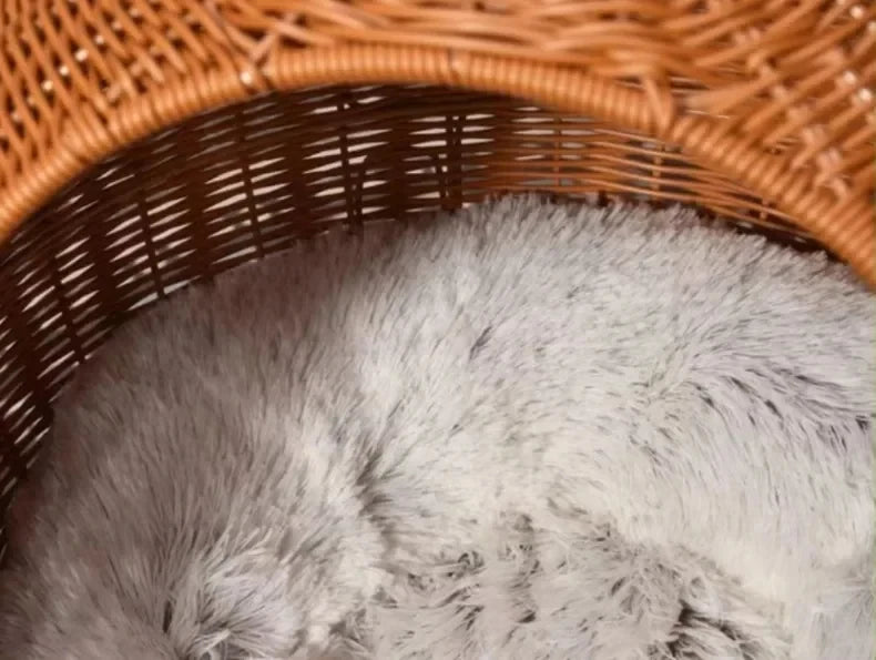 Hamaca semicerrada para mascotas, jaula redonda colgante para gatos, cesta de ratán para verano