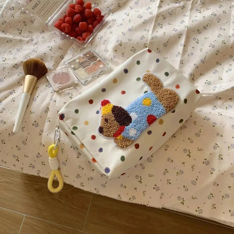 【SSummer10】Bolsa de cosméticos de gran capacidad con diseño de cachorro de dibujos animados, bolso de maquillaje portátil, almacenamiento de artículos de tocador de viaje para mujeres【SS】