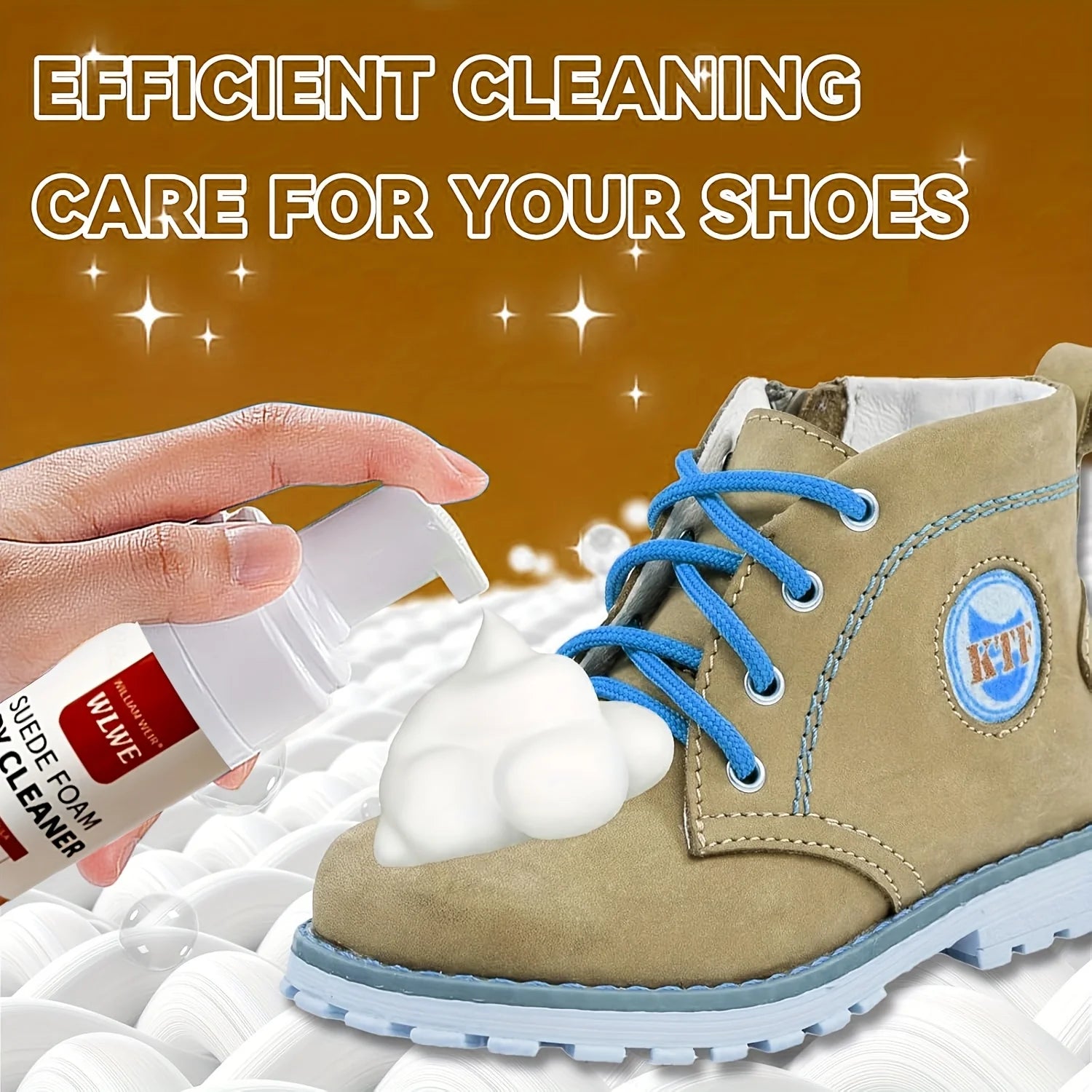 Limpiador de espuma, Kit de cuidado de zapatos de gamuza y piel de vaca, fórmula sin residuos para botas de nieve, zapatos de punto, zapatillas de lona, limpiador de calzado deportivo