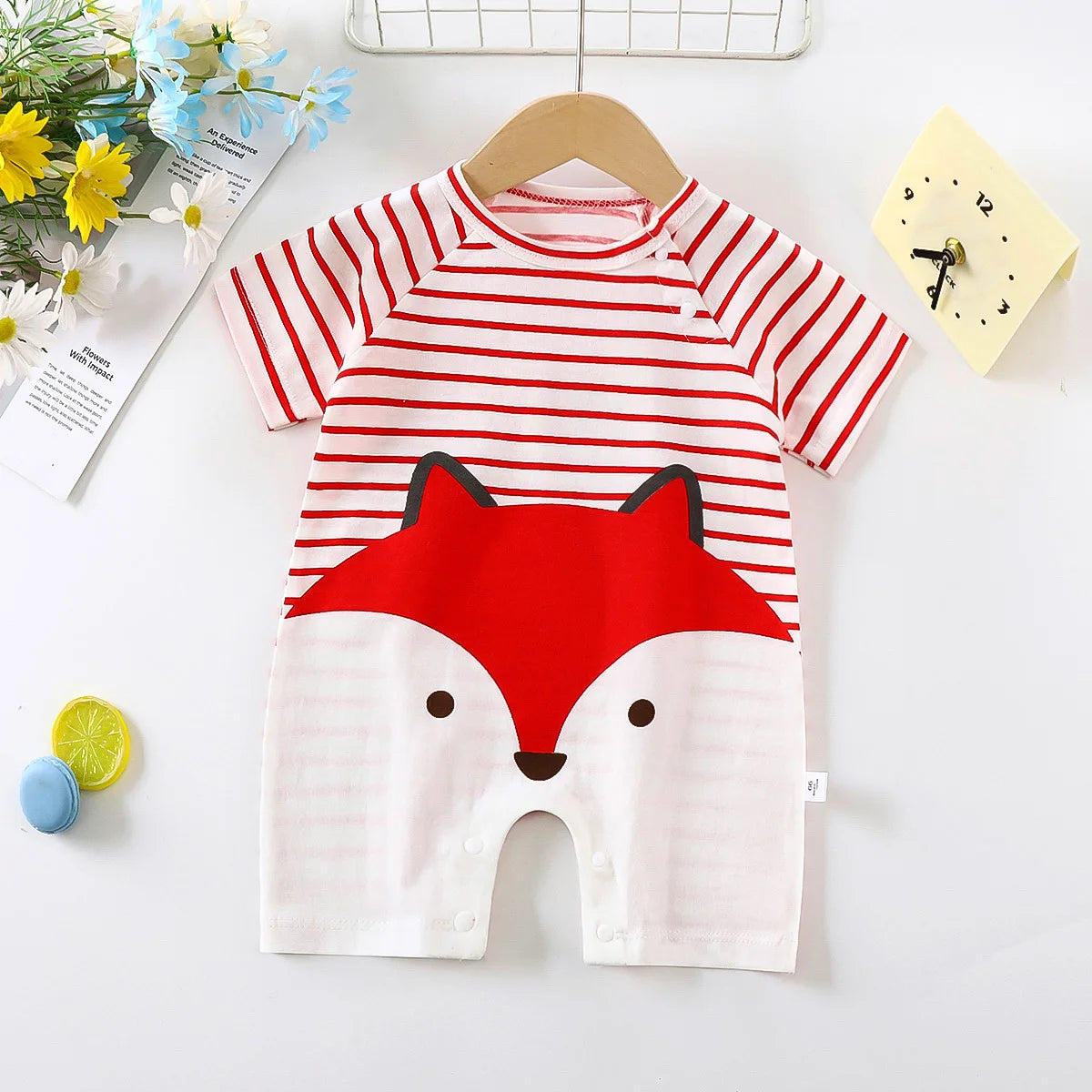 Monos de dibujos animados para bebé, mono de algodón transpirable de verano de manga corta para recién nacidos, niños y niñas, ropa para gatear