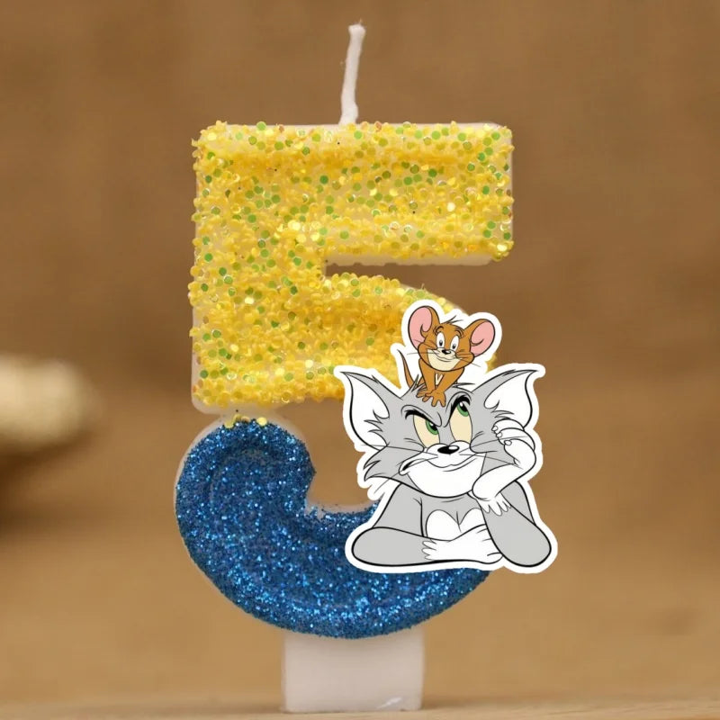 Velas con Números de Anime Tom y Jerry, Decoración para Pastel de Cumpleaños, Figura de Anime, Artículos para Pastel de Feliz Año Nuevo, Regalos