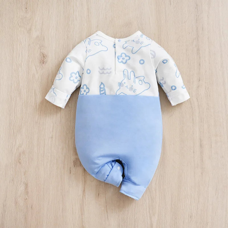 Disfraz de otoño de manga larga para niño pequeño, mono para recién nacido, niño y niña, conejo de 0 a 18 meses, cuello redondo, pelele suave de conejito de dibujos animados, garabatos